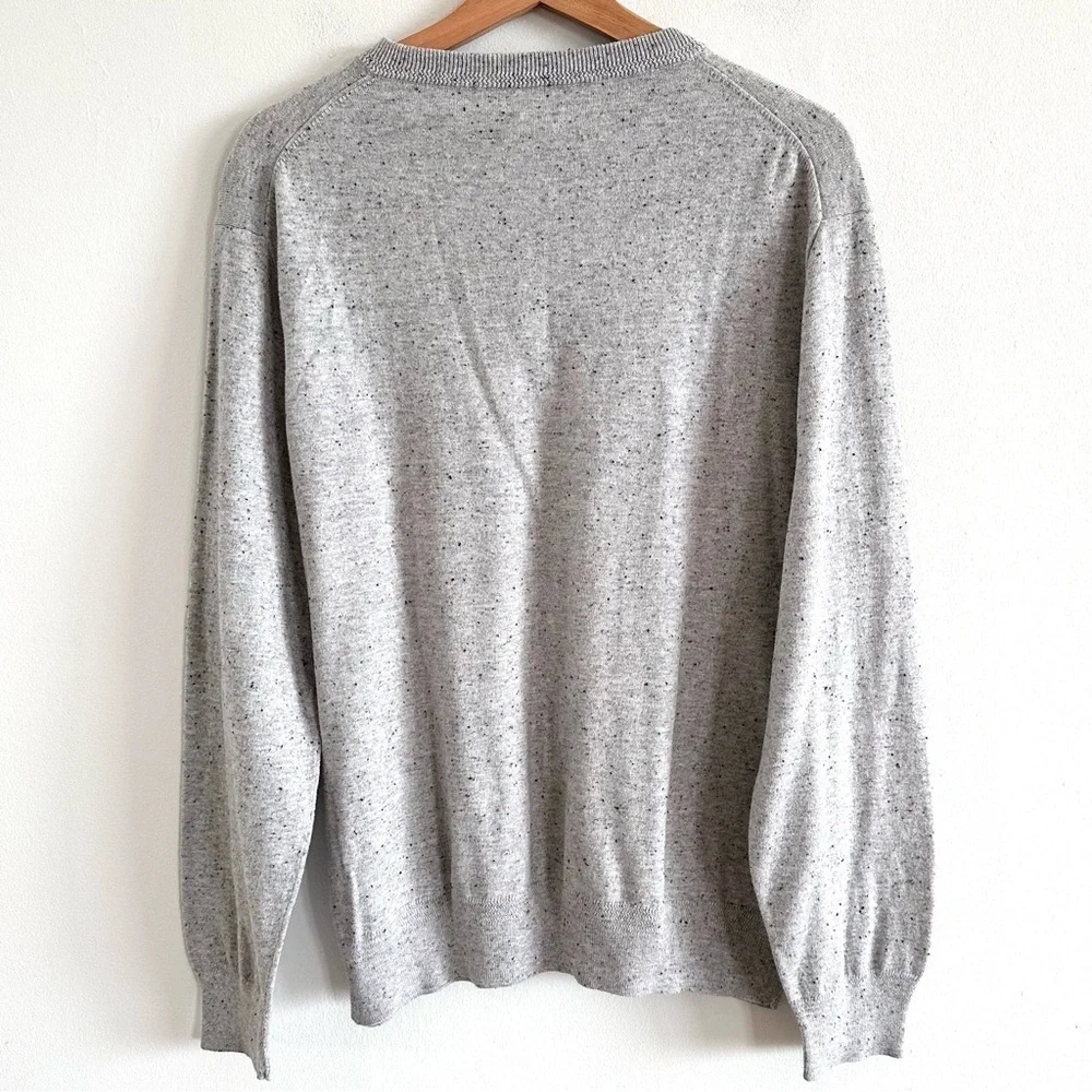 J. Crew Cotton-silk Donegal tweed light gray henley lightweight Sweater XL